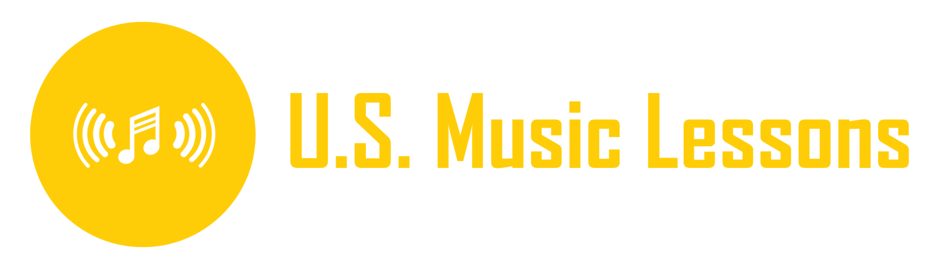 U.S. Music Lessons logo with yellow circle and white musical note icon