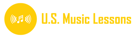 U.S. Music Lessons logo with yellow circle and white musical note icon