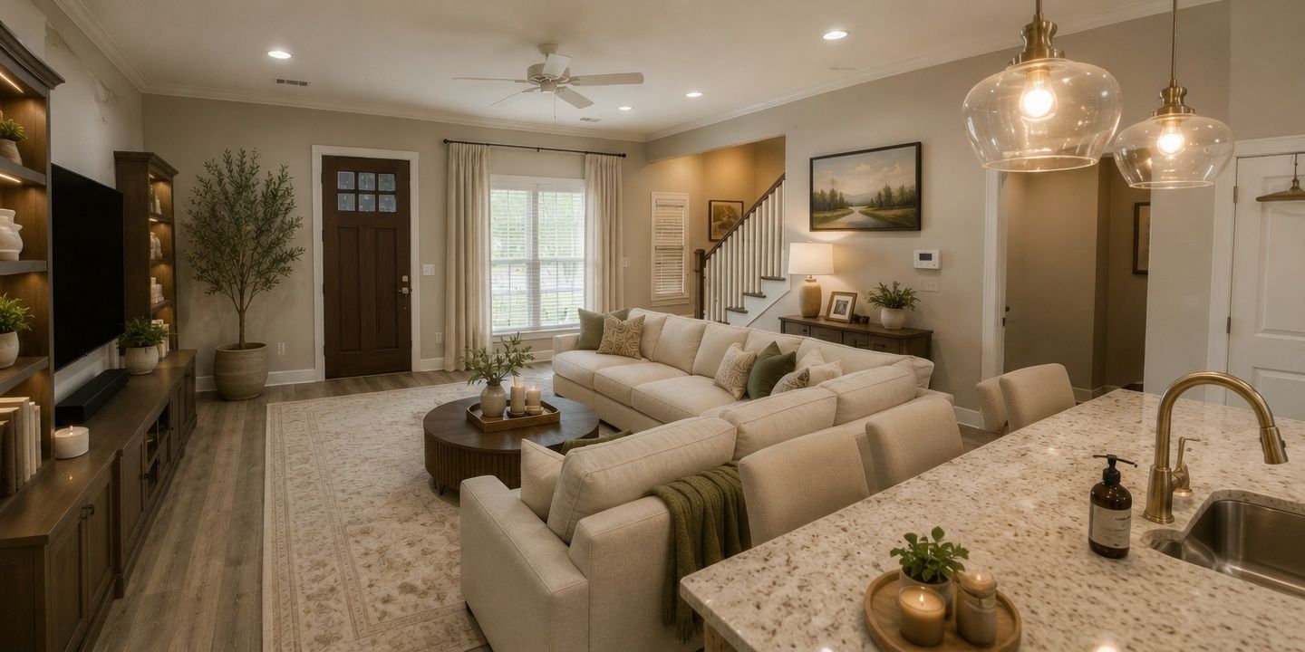 Living room inside a Palmer Construction Company rental home.