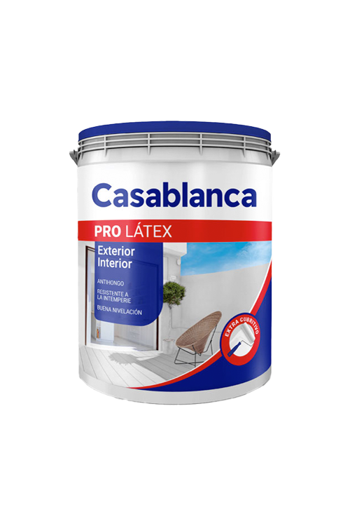 Cubo de pintura para exteriores Casablanca PRO Látex con tapa azul y etiqueta sobre fondo blanco.