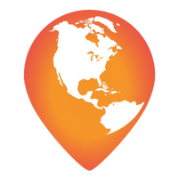 Google Ads & AI SEO Services: Orange map pin with a white globe showing North and South America