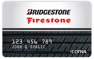 Bridgestone Firestone logo above a car license plate design with “123 456 789” and “TOWN & PUBLIC” text | Pete's Automotive