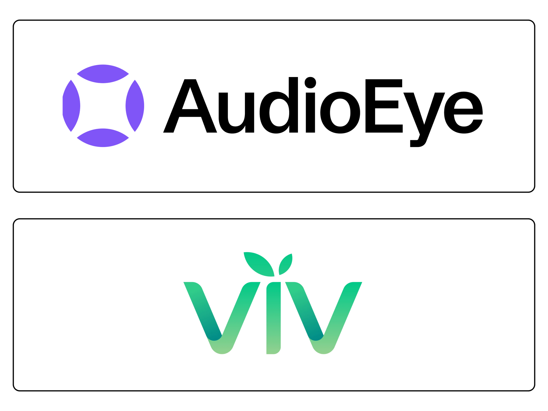 The logos for audioeye and viv are next to each other on a white background.