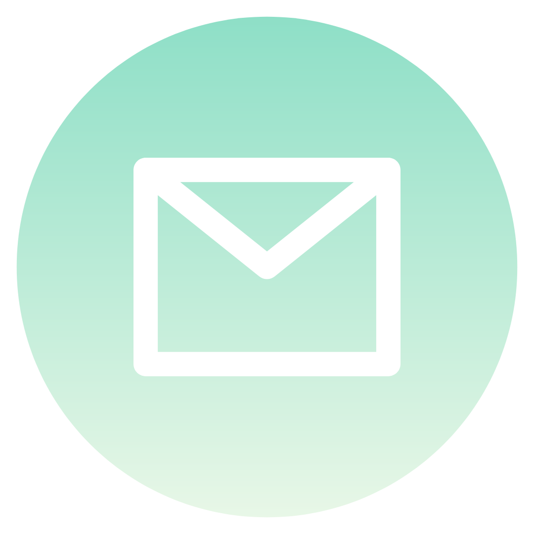 White envelope icon on a light green gradient circle.