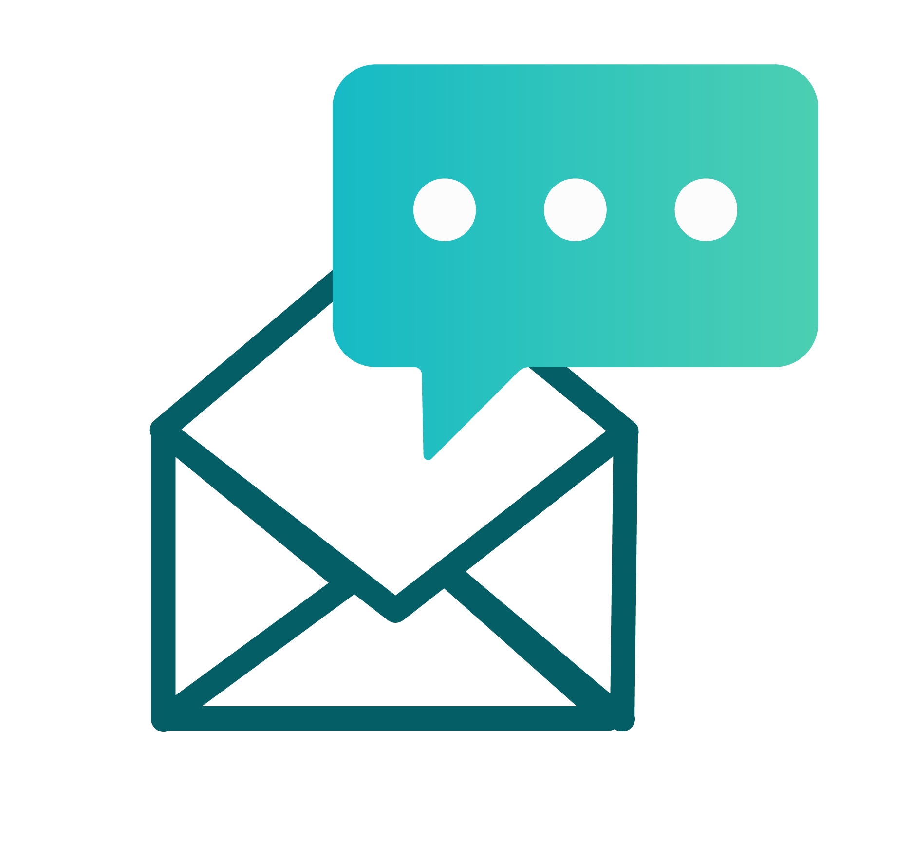 Envelope with speech bubble containing three dots; teal gradient.