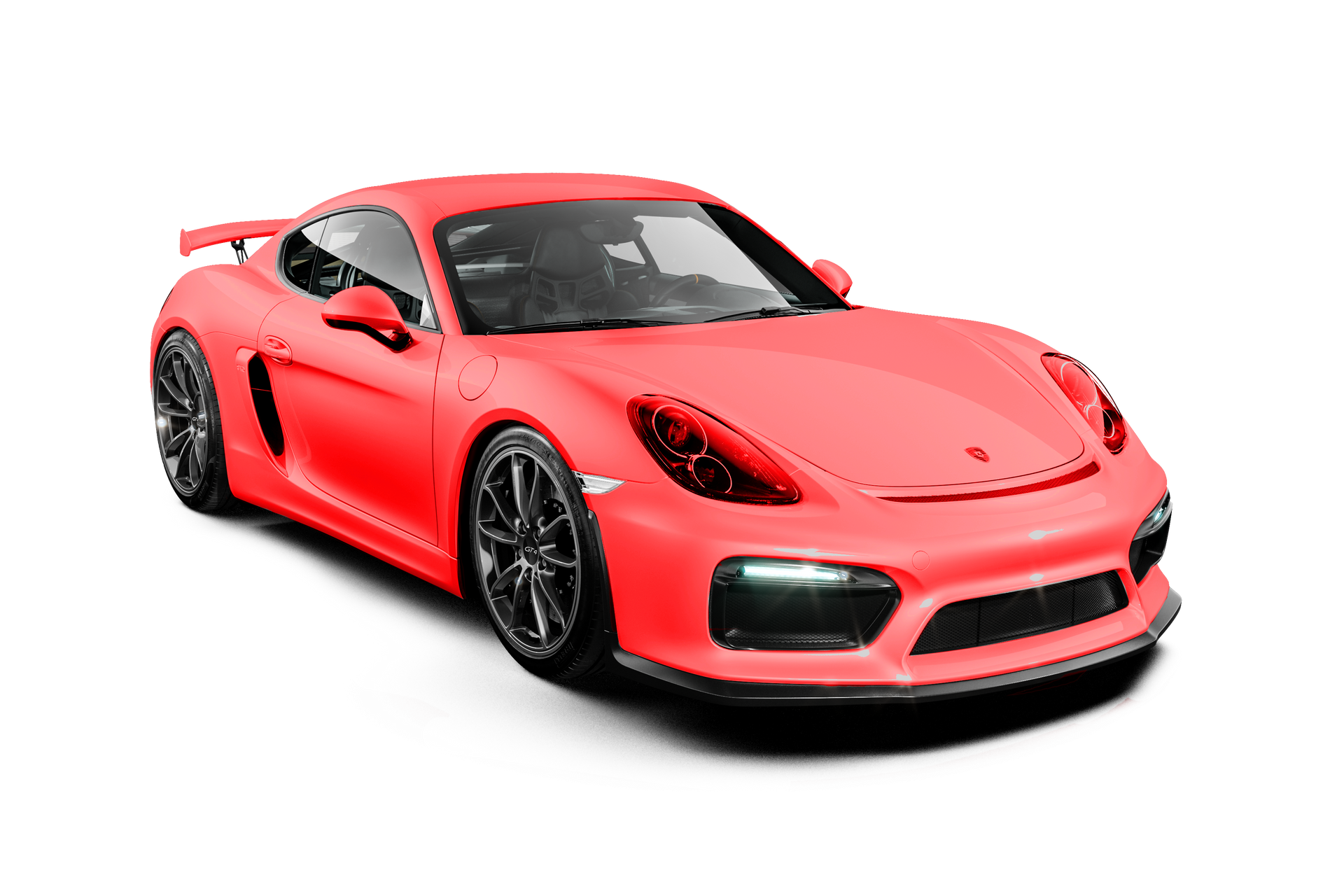 Red sports car with black wheels on a white background