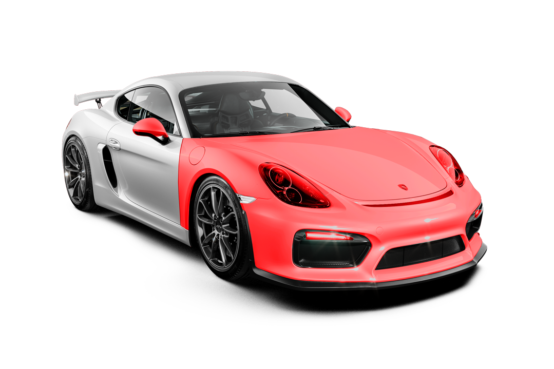 Red and silver sports car on a white background