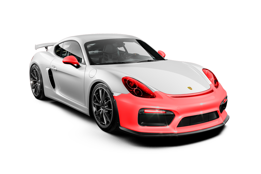 Silver sports car with red accents on a white background