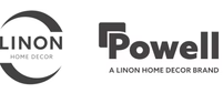 Logos for Linon Home Decor and Powell, a Linon Home Decor brand.