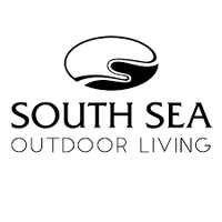 South Sea Outdoor Living logo with abstract wave design above text.