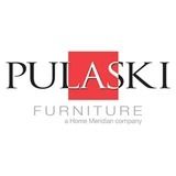 Logo for Pulaski Furniture: black text, red square, and “a Home Meridian company.”