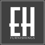 Logo for EH Furnishings, white initials EH stacked on top of each other, on a dark gray background.