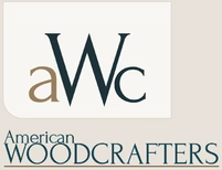 Logo for American Woodcrafters: aWc letters in a cream-colored box, above company name in dark text.