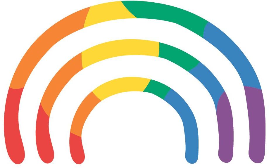 Ein bunter Regenbogen mit drei Bögen auf weißem Hintergrund