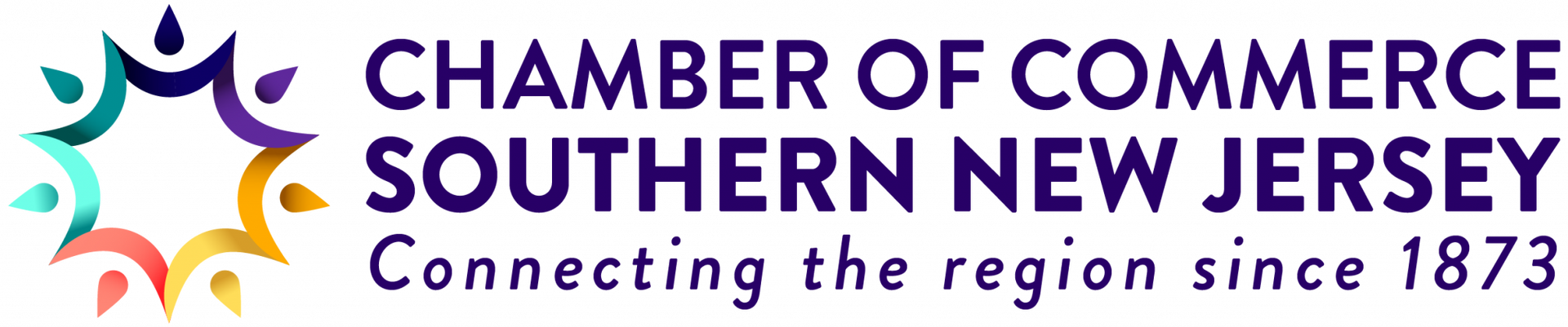 Logo for the Chamber of Commerce Southern New Jersey with a colorful, multi-pointed star icon and text.