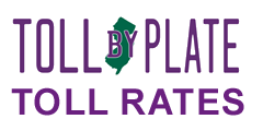 New Jersey Toll by Plate Toll Rates logo in purple text with a green map of New Jersey replacing the letter O.