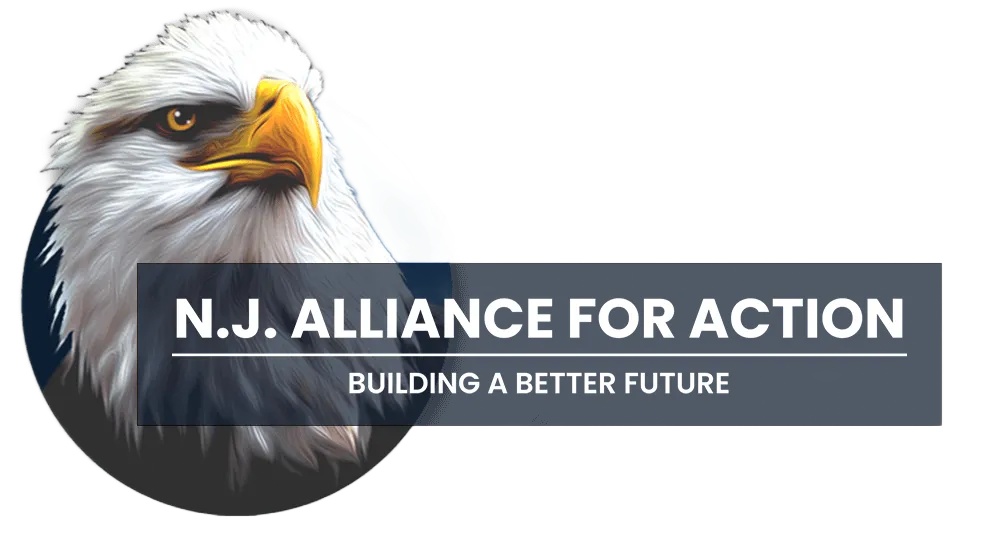 Logo featuring an eagle head beside a blue banner with the text