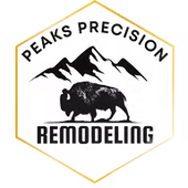 Peaks Precision Remodeling logo with mountain, bison, and gold hexagon outline