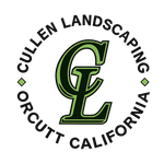 Cullen Landscaping logo with green CL monogram and black circular text, Orcutt, California
