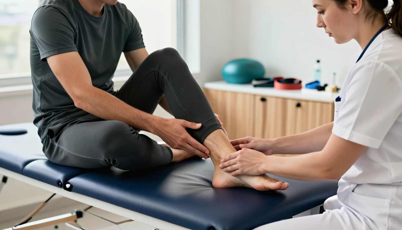 Sports medicine in podiatry helping an athlete recover from a foot or ankle injury