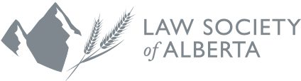 The logo for the law society of alberta shows a graduation cap and wheat.