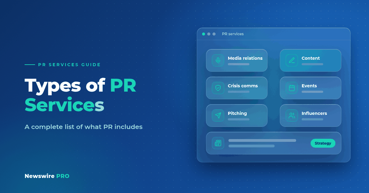 Dashboard of PR service tiles, including media relations, content and crisis comms