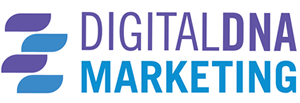 The logo for digital dna marketing is blue and purple.