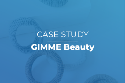 A blue background with the words case study gimme beauty on it