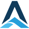 A blue triangle with a wave in the middle on a white background.
