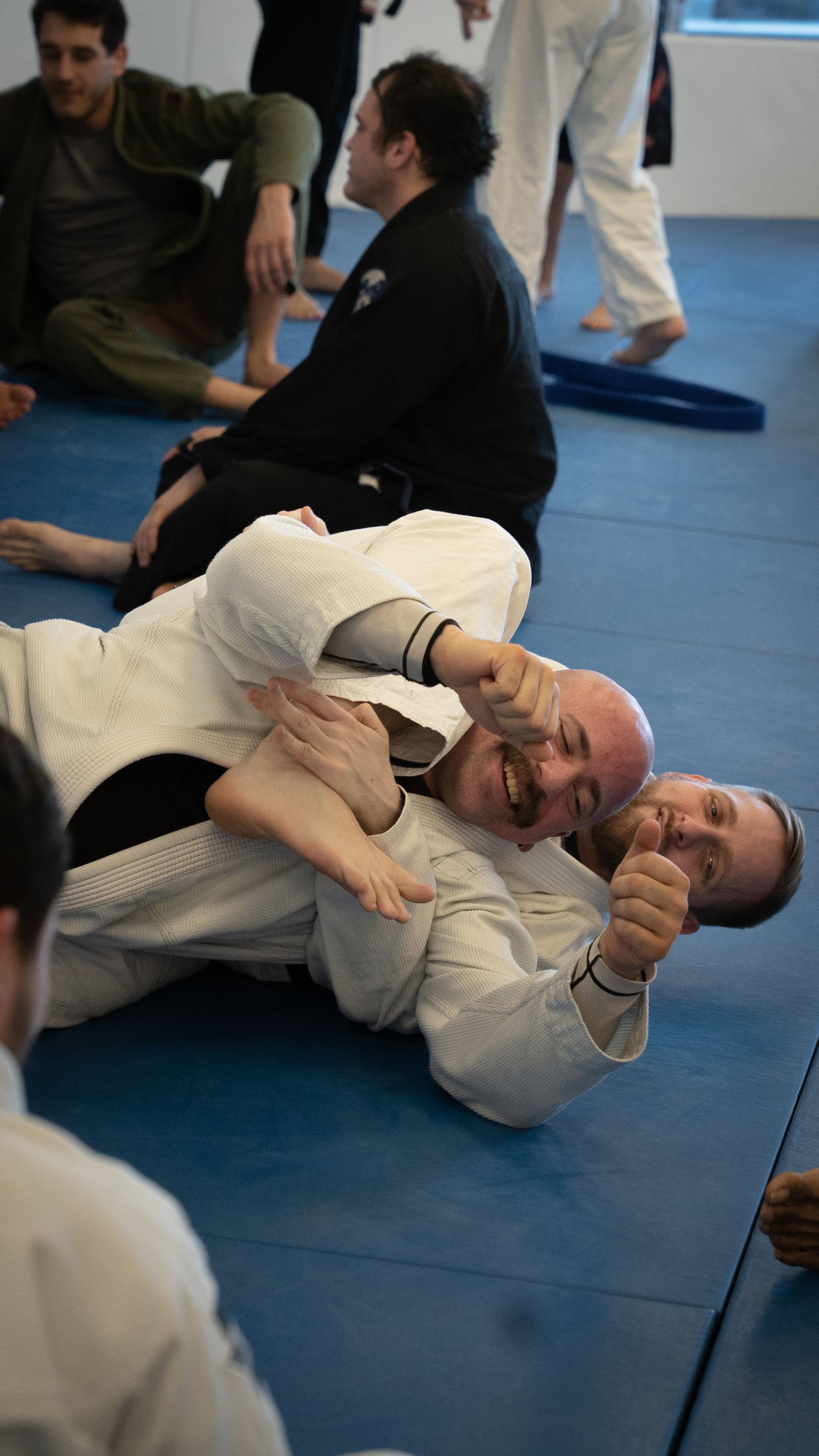 Adults practicing controlled grappling drills at Montgomery Brazilian Jiu-Jitsu in Montgomery, NJ for fitness and confidence.