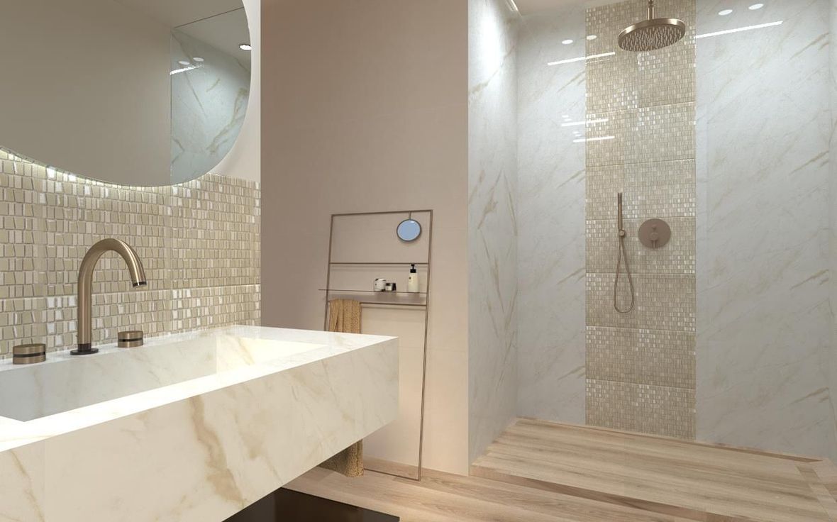 rivestimento bagno con mosaico almond boxer