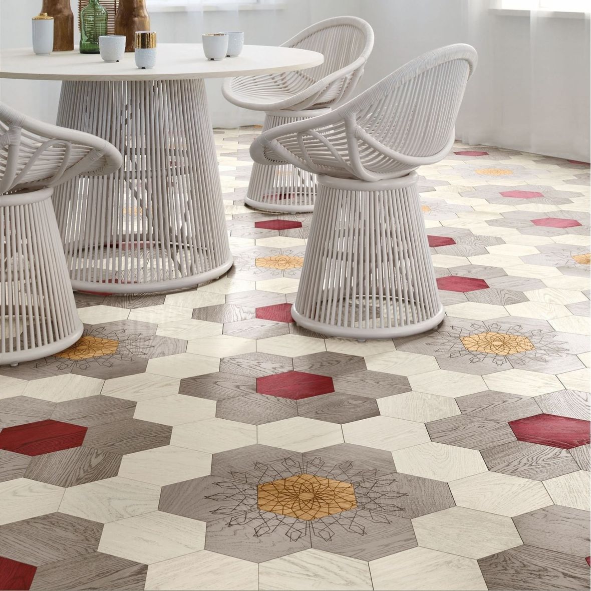 wood Bisazza parquet decorato piroette ice