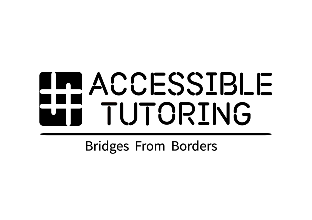 Accessible Tutoring logo with black text and icon, tagline “Bridges From Borders”