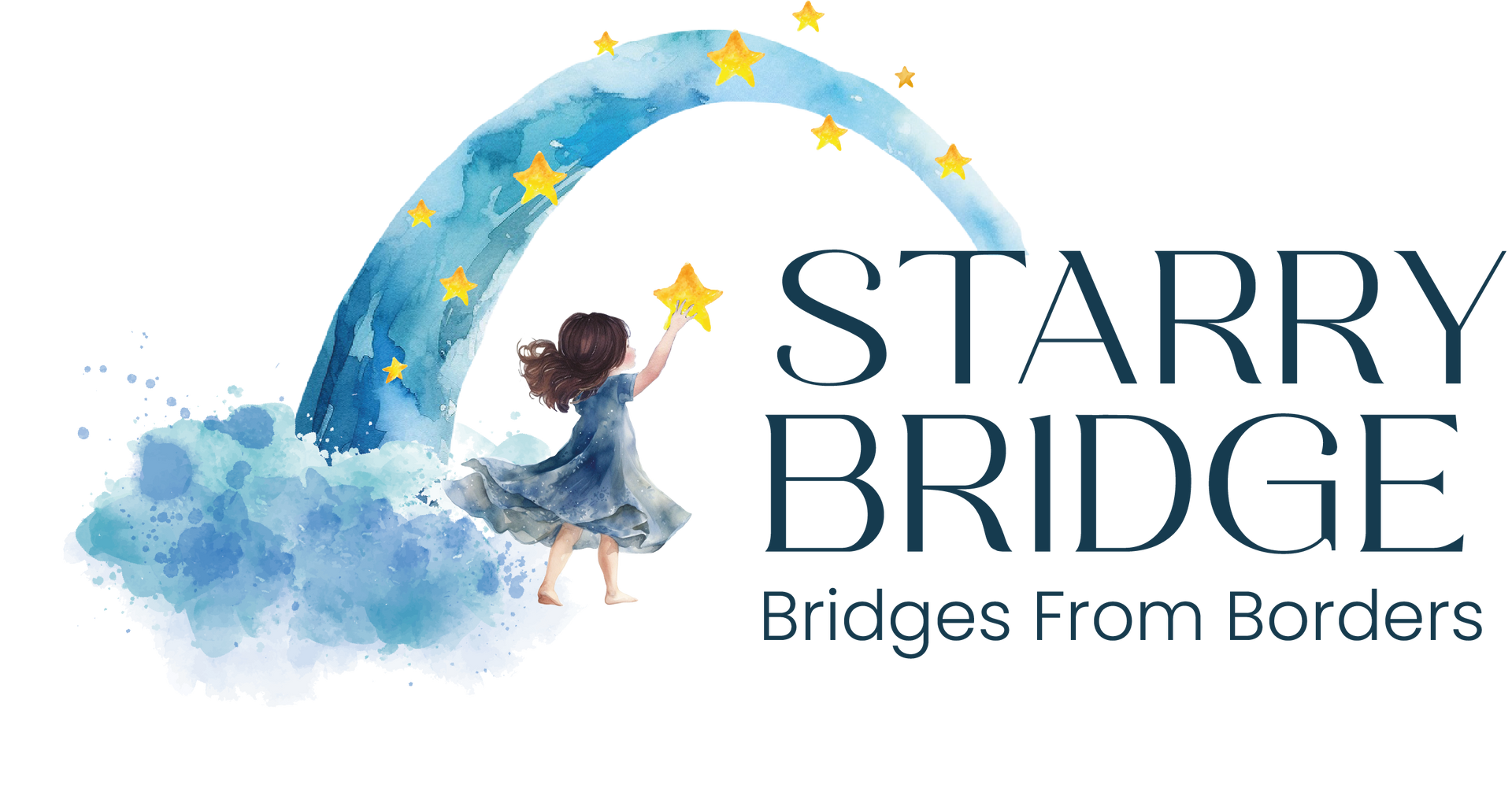 “Starry Bridge” logo with a child on a blue watercolor bridge and the tagline “Bridges From Borders.”