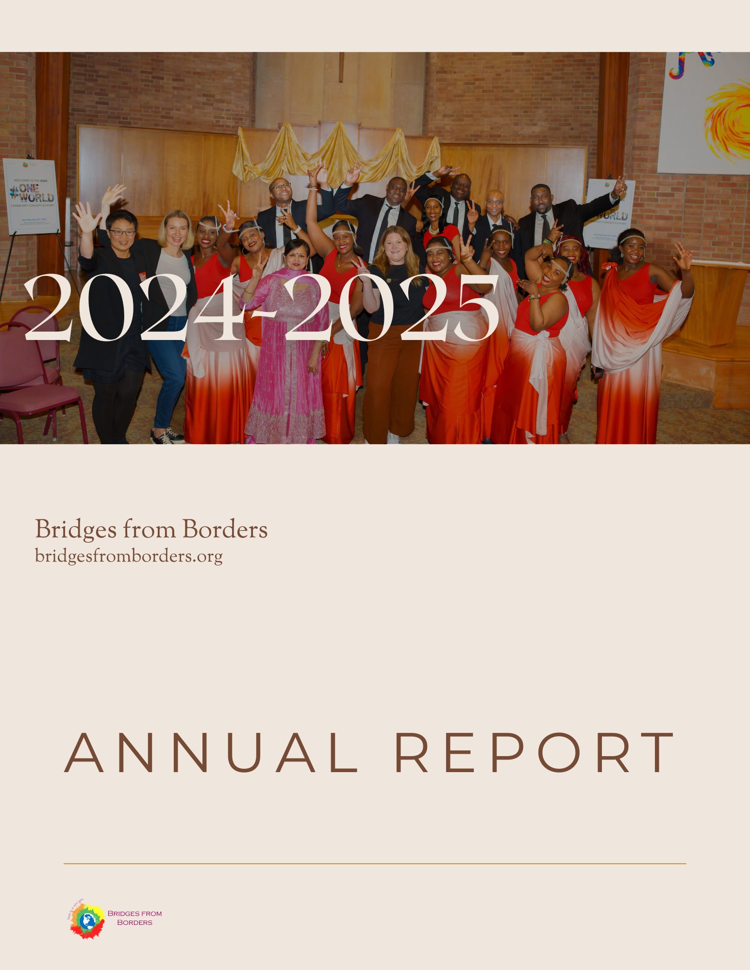 Annual report cover with group photo and large “2024-2025” and “ANNUAL REPORT” text