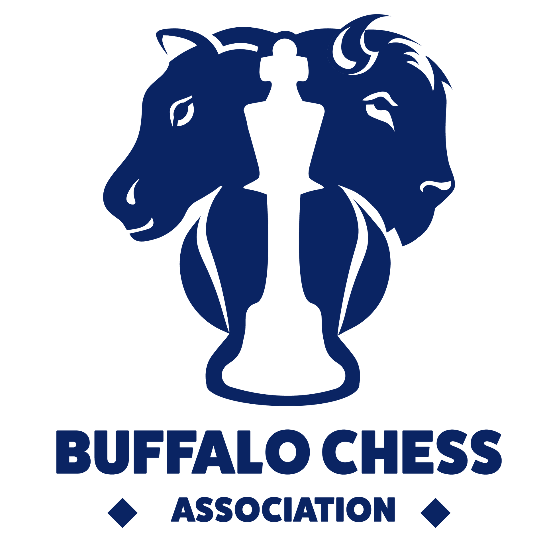 Blue Buffalo Chess Association logo with a chess king between two buffalo heads