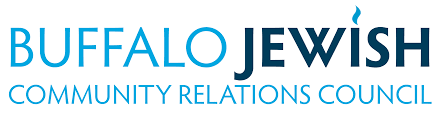 Buffalo Jewish Community Relations Council logo in blue and black text on a white background