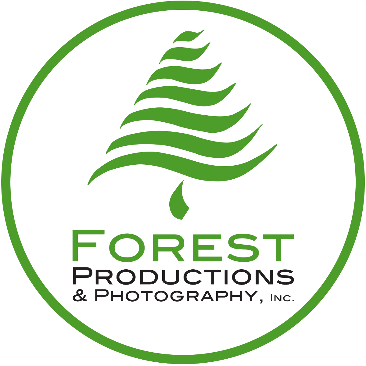 Green forest tree logo with “Forest Productions & Photography, Inc.” text in a circle