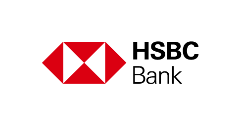 HSBC Bank logo with red hexagon icon and black text on a white background