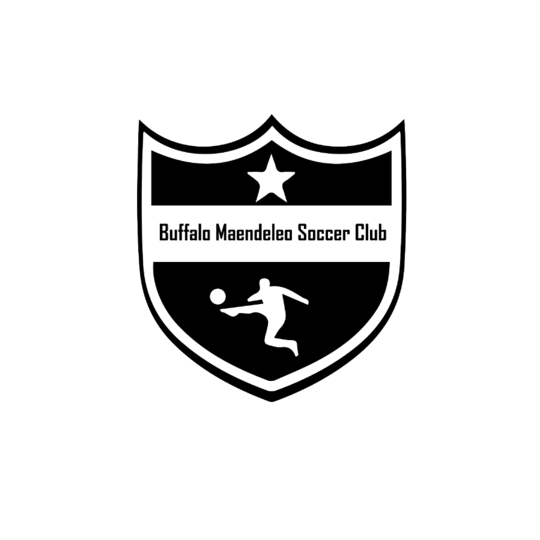 Black-and-white Buffalo Maendeleo Soccer Club shield logo with star and soccer player silhouette
