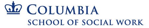 Columbia School of Social Work logo with blue crown icon and text on a white background