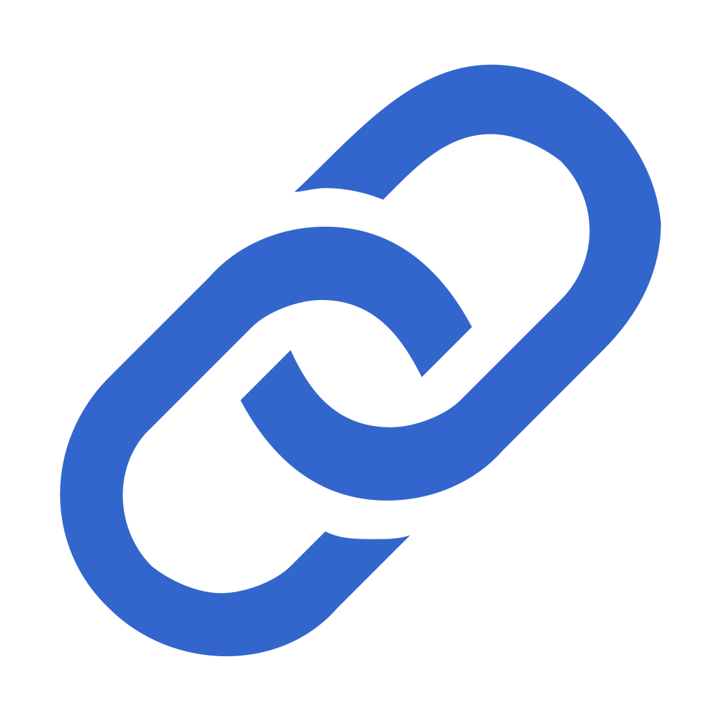 Blue interlocking chain links icon on a white background