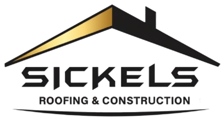 Logo for Sickels Roofing & Construction featuring a stylized black and gold roof icon above the company name.