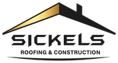 Logo for Sickels Roofing & Construction featuring a gold and black house roof icon above bold, black text.