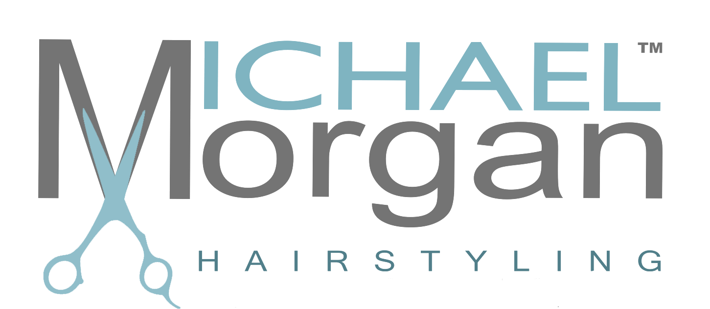 Logo for Michael Morgan Hairstyling; text with scissors graphic.