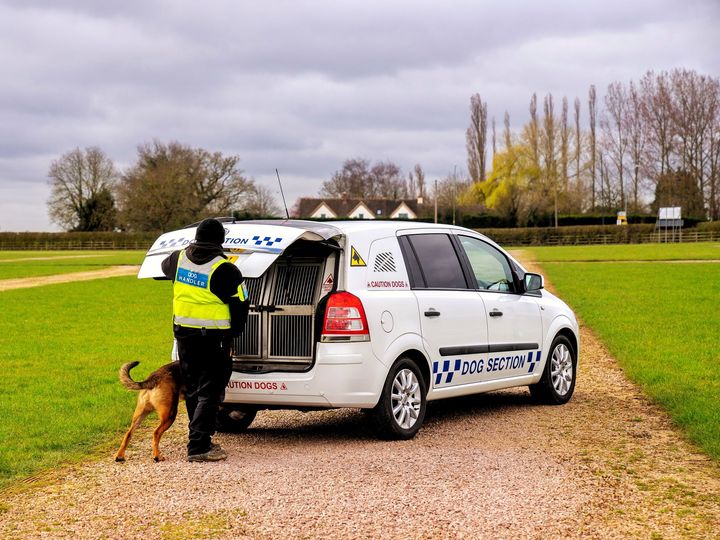 Dog handler and k9 with dog section vehicle 