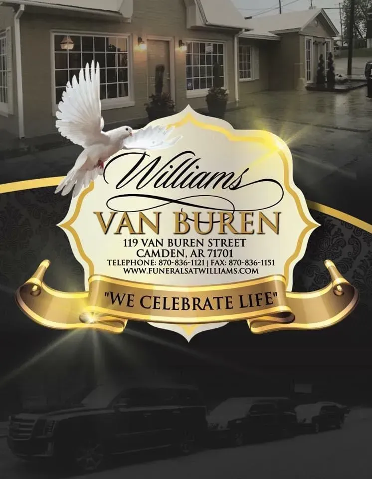 Williams Funeral Home banner with information for Williams Funeral Home Vanburen, Camden AR