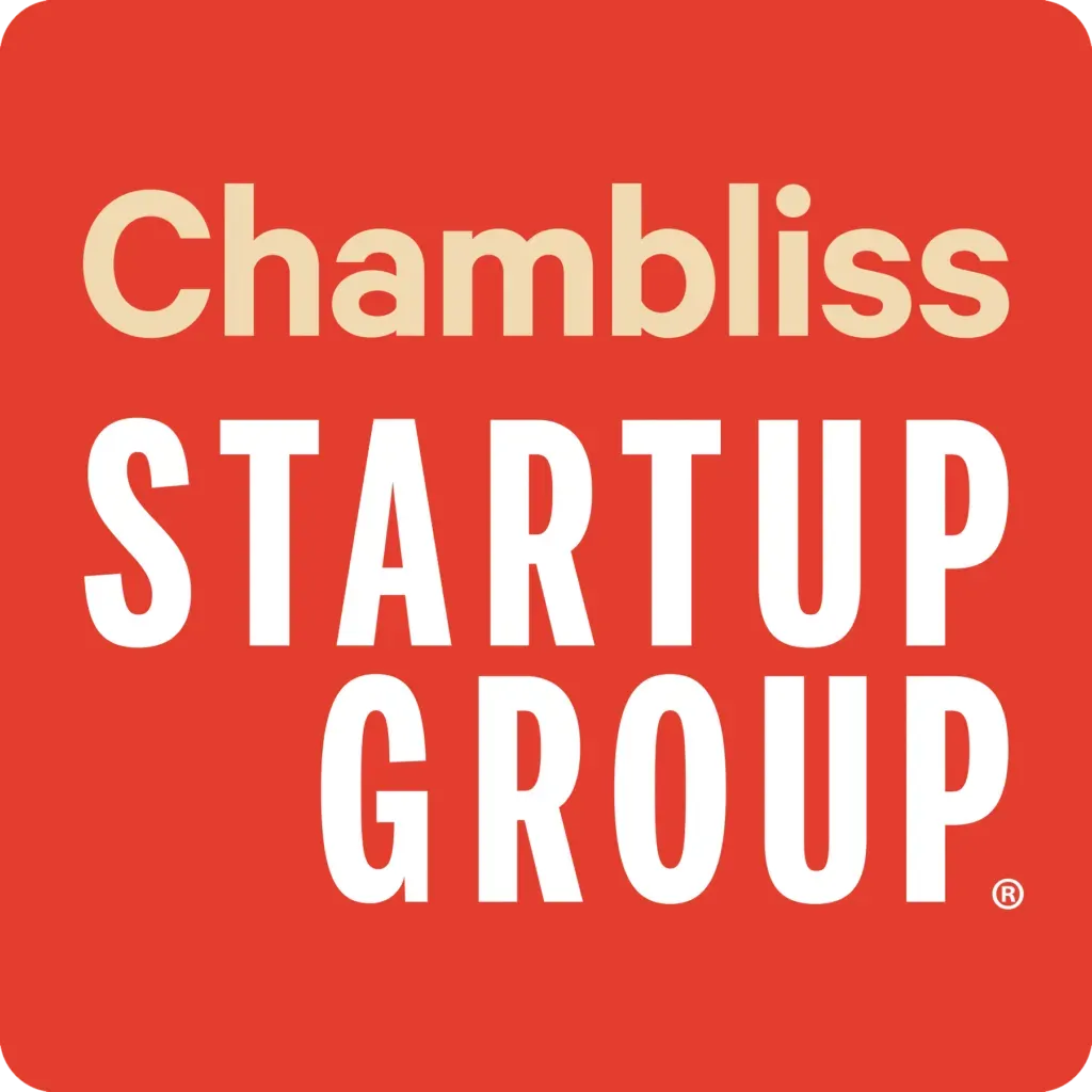 The logo for chambliss startup group is red and white