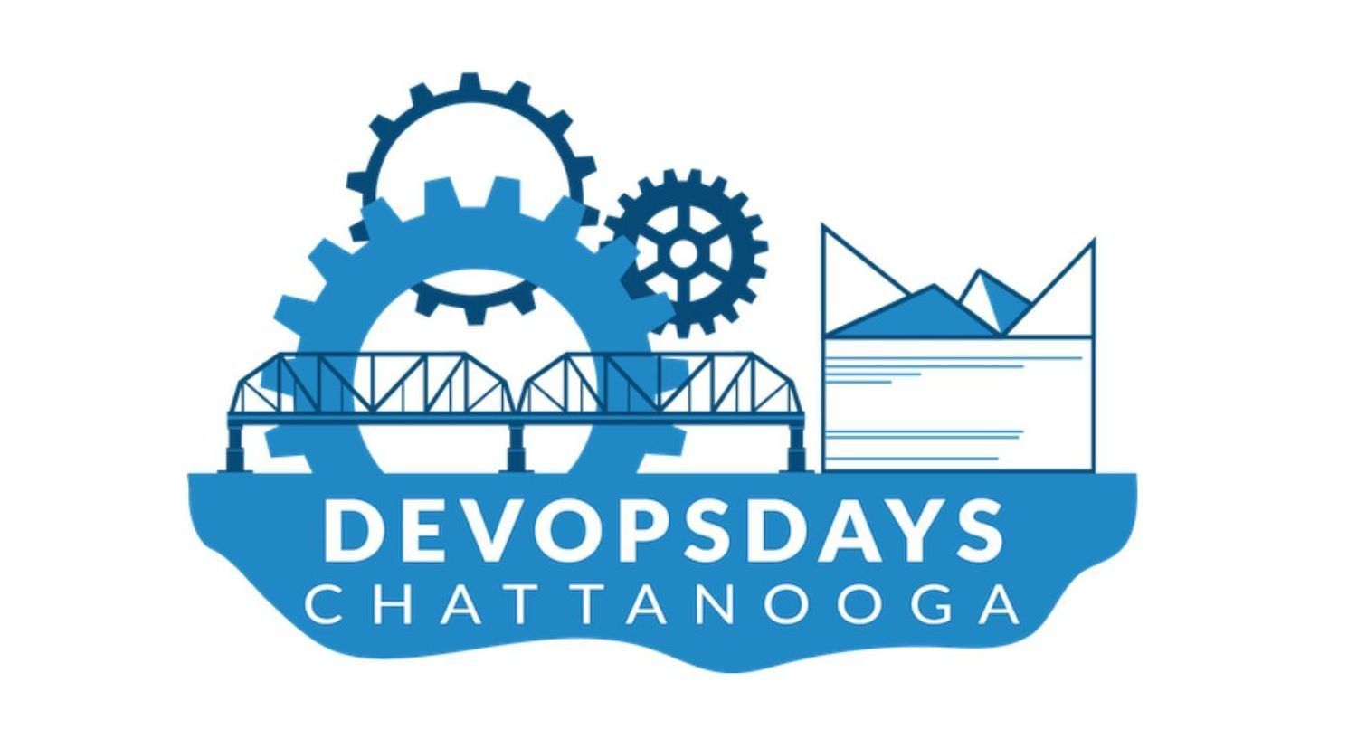 The logo for devopsdays chattanooga is blue and white