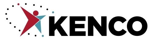 A logo for kenco with a person in the middle